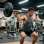 Fitness Training im Steroidshop mit Bodybuilder beim Kreuzheben