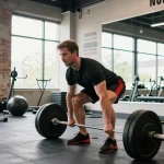 Anabolika Shop Deutschland - Bodybuilder bei schwerer Übung im Fitnessstudio, um Muskelmasse aufzubauen.